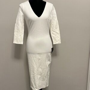 Lulu's Chic Cream V-Neck Long Sleeve Dress